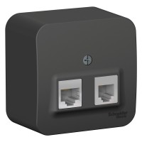 BLANCA О/У РОЗЕТКА двойная: комп.RJ45, кат.5E + телеф. RJ11, ИЗОЛ.ПЛ., АНТРАЦИТ
