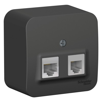 BLANCA О/У РОЗЕТКА двойная: комп.RJ45, кат.5E + телеф. RJ11, ИЗОЛ.ПЛ., АНТРАЦИТ