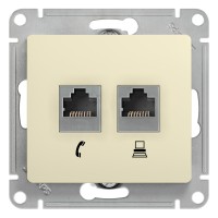 GLOSSA РОЗЕТКА двойная RJ11+RJ45 кат.5e, механизм, БЕЖЕВЫЙ
