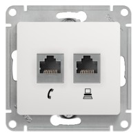GLOSSA РОЗЕТКА двойная RJ11+RJ45 кат.5e, механизм, БЕЛЫЙ