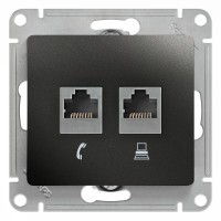 GLOSSA РОЗЕТКА двойная RJ11+RJ45 кат.5e, механизм, АНТРАЦИТ