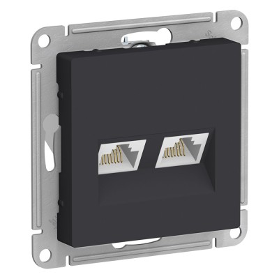 ATLASDESIGN РОЗЕТКА двойная компьютерная RJ45+RJ45 кат. 5e, механизм, КАРБОН