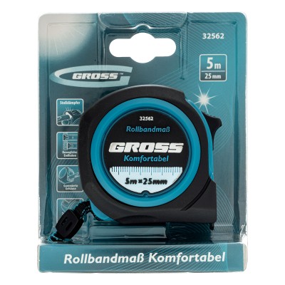 Рулетка Komfortabel 5 м х 25 мм,обрезиненный корпус Gross Рулетка Komfortabel 5 м х 25 мм,обрезиненный корпус Gross