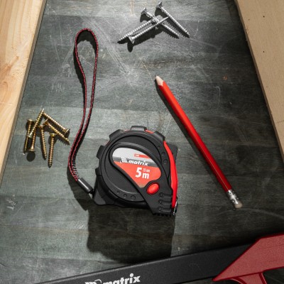 Рулетка Status Magnet 3 fixations,5 м х 25 мм,обрезиненный корпус,зацеп с магнитом Matrix