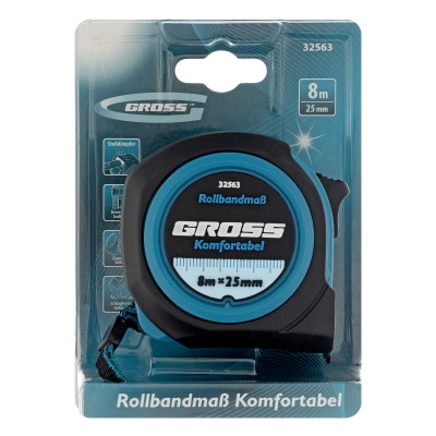 Рулетка Komfortabel 8 м х 25 мм,обрезиненный корпус Gross Рулетка Komfortabel 8 м х 25 мм,обрезиненный корпус Gross