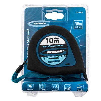 Рулетка "Ergonomisch",10 м x 25 мм,магнитный обрезиненный зацеп Gross Рулетка "Ergonomisch",10 м x 25 мм,магнитный обрезиненный зацеп Gross