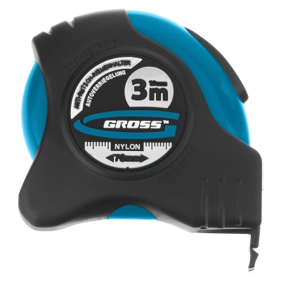 Рулетка "Schlagfest",3 м x 19 мм,магнитный обрезиненный зацеп,двусторонняя шкала,Нейлоновое покрытие,автоматическая фиксация Gross