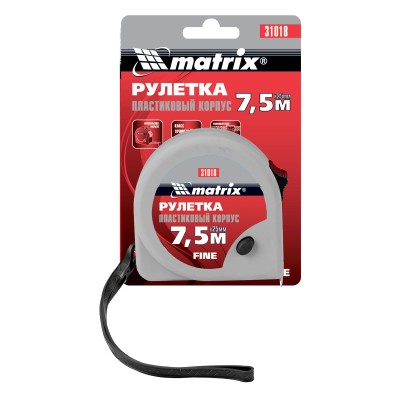 Рулетка Fine,7,5 м х 25 мм,пластиковый корпус Matrix Рулетка Fine,7,5 м х 25 мм,пластиковый корпус Matrix