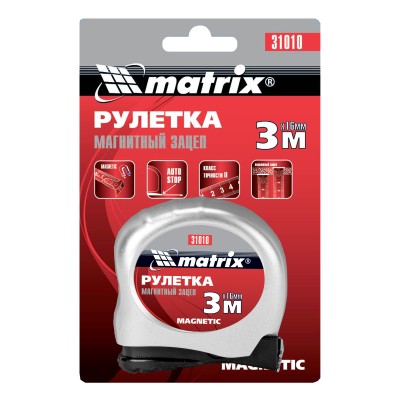 Рулетка Magnetic,3 м х 16 мм,магнитный зацеп Matrix Рулетка Magnetic,3 м х 16 мм,магнитный зацеп Matrix