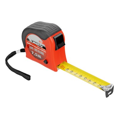 Рулетка Double fixation,7,5 м х 25 мм,обрезиненный корпус,двойная плавная фиксация Matrix