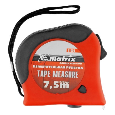 Рулетка Double fixation,7,5 м х 25 мм,обрезиненный корпус,двойная плавная фиксация Matrix