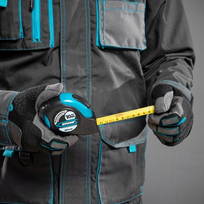 Рулетка "Schlagfest",10 м x 25 мм,магнитный обрезиненный зацеп,двусторонняя шкала,автоматическая фиксация Gross