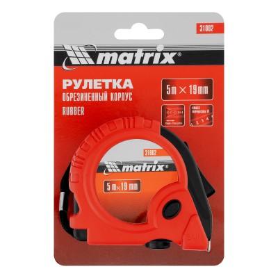 Рулетка Rubber,5 м х 19 мм,обрезиненный корпус Matrix Рулетка Rubber,5 м х 19 мм,обрезиненный корпус Matrix
