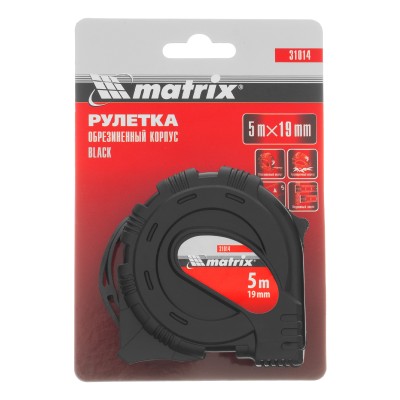Рулетка Black,5 м х 19 мм,обрезиненный корпус Matrix