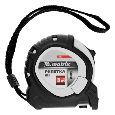 Рулетка Neon,3 м x 16 мм,обрезиненный корпус,3 фиксации,Pro Matrix