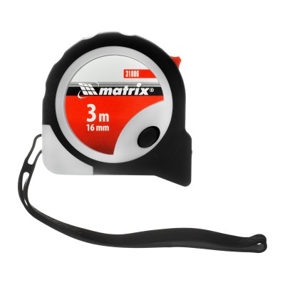 Рулетка Continuous fixation,3 м х 16 мм,двухкомпонентный корпус,плавная фиксация Matrix
