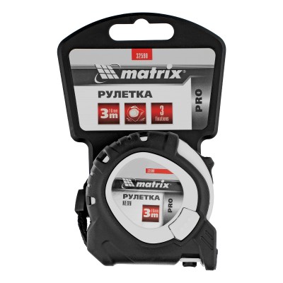 Рулетка Neon,3 м x 16 мм,обрезиненный корпус,3 фиксации,Pro Matrix