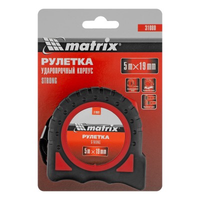 Рулетка Strong,5 м х 19 мм,обрезиненный корпус Matrix