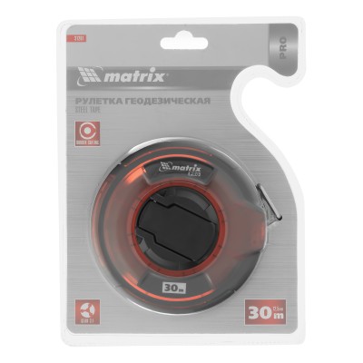 Рулетка геодезическая 30 м х 12,5 мм, закрытый корпус, стальная лента, односторонняя шкала, Pro Matrix