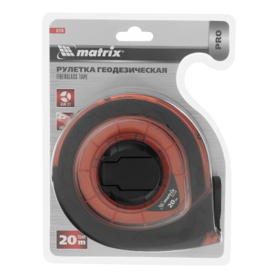 Рулетка геодезическая 20 м х 15 мм, закрытый корпус, фибергласовая лента, двусторонняя шкала, Pro Matrix