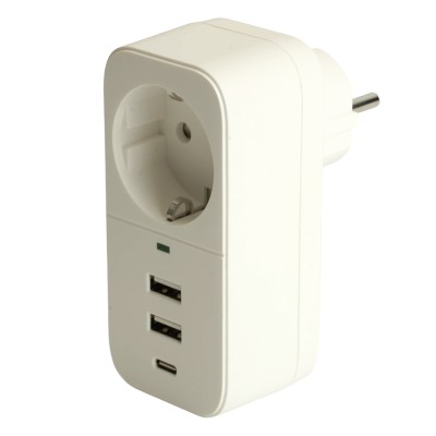 Сетевой фильтр 1-местный с/з STEKKER 250В, 16А, 2USB+1Type-C 2,4 A, серия Nova, HM81-11-1, белый 50142