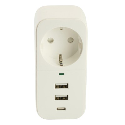 Сетевой фильтр 1-местный с/з STEKKER 250В, 16А, 2USB+1Type-C 2,4 A, серия Nova, HM81-11-1, белый 50142