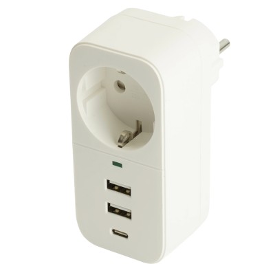 Сетевой фильтр 1-местный с/з STEKKER 250В, 16А, 2USB+1Type-C 2,4 A, серия Nova, HM81-11-1, белый 50142