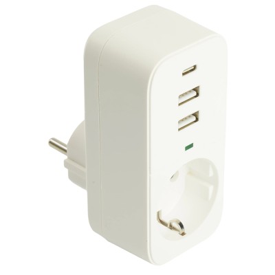 Сетевой фильтр 1-местный с/з STEKKER 250В, 16А, 2USB+1Type-C 2,4 A, серия Nova, HM81-11-1, белый 50142