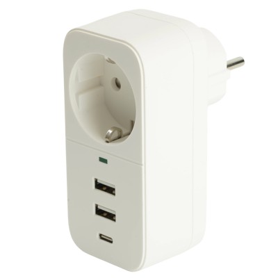 Сетевой фильтр 1-местный с/з STEKKER 250В, 16А, 2USB+1Type-C 2,4 A, серия Nova, HM81-11-1, белый 50142
