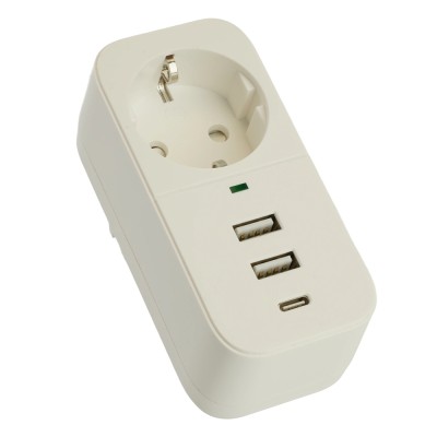Сетевой фильтр 1-местный с/з STEKKER 250В, 16А, 2USB+1Type-C 2,4 A, серия Nova, HM81-11-1, белый 50142