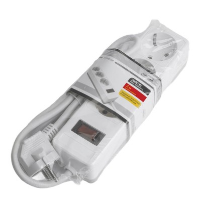 HM20-31-03 Сетевой фильтр 3-местный с/з 3x1мм2, 3 м, 230В, 13А, серия Optima, белый