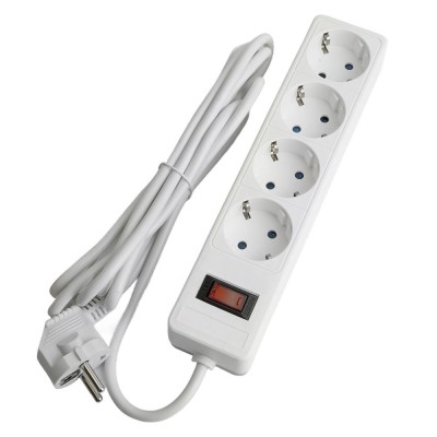 HM20-41-03 Сетевой фильтр 4-местный с/з 3x1мм2, 3 м, 230В, 13А, серия Optima, белый