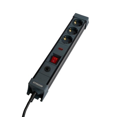 HM22-31-05 Сетевой фильтр 3-местный с/з 3x1мм2, 5 м, 250В, 16А, серия Techno, черный