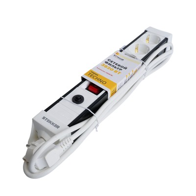 HM22-31-02 Сетевой фильтр 3-местный с/з 3x1мм2, 1,8 м, 250В, 16А, серия Techno, белый