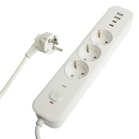 HM21-31-05 Сетевой фильтр 3-местный с/з 3x1мм2, 5 м, 250В, 16А, 2 USB-A+2 Type-C 3,серия Nova, белый