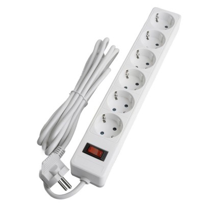 HM20-61-03 Сетевой фильтр 6-местный с/з 3x1мм2, 3 м, 230В, 13А, серия Optima, белый