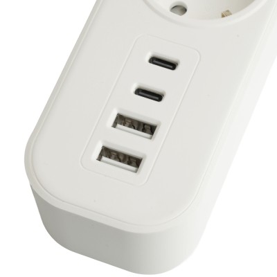 HM21-51-02 Сетевой фильтр 5-местный с/з 3x1мм2, 1,8 м, 250В, 16А, 2 USB-A+2 Type-C,серия Nova, белый