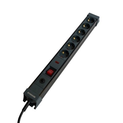 HM22-61-02 Сетевой фильтр 6-местный с/з 3x1мм2, 1,8 м, 250В, 16А, серия Techno, черный