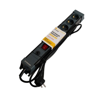 HM22-41-02 Сетевой фильтр 4-местный с/з 3x1мм2, 1,8 м, 250В, 16А, серия Techno, черный