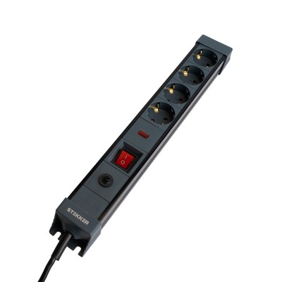 HM22-41-02 Сетевой фильтр 4-местный с/з 3x1мм2, 1,8 м, 250В, 16А, серия Techno, черный