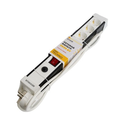 HM22-41-03 Сетевой фильтр 4-местный с/з 3x1мм2, 3 м, 250В, 16А, серия Techno, белый