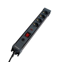 HM22-41-05 Сетевой фильтр 4-местный с/з 3x1мм2, 5 м, 250В, 16А, серия Techno, черный