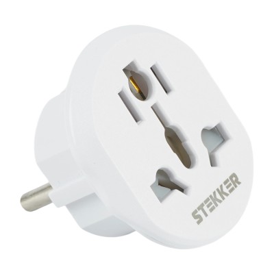 Адаптер-переходник для евровилки с/з, ультраплоский, STEKKER ADP16-06-20W , 250В, 16A, IP20,белый 50412