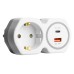 Разветвитель сетевой на 1 выход с/з STEKKER 250В, 16А, USB A+ Type C, 2,4А, PD, белый/серый, ADP16-16-20 50109