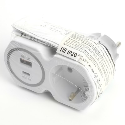 Разветвитель сетевой на 1 выход с/з STEKKER 250В, 16А, USB A+ Type C, 2,4А, PD, белый/серый, ADP16-16-20 50109