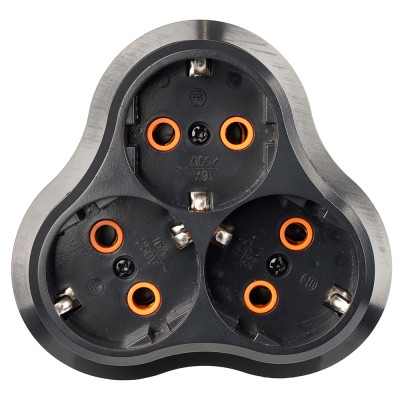 Разветвитель сетевой 3-местный с/з STEKKER ADP16-23-21, 250V, 16A, ABS пластик, черный 50682