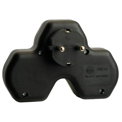 Разветвитель сетевой 3-местный с/з STEKKER ADP16-13-21, 250V,16A, ABS огнеустойчивый пластик, черный 50108
