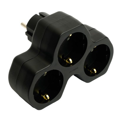 Разветвитель сетевой 3-местный с/з STEKKER ADP16-13-21, 250V,16A, ABS огнеустойчивый пластик, черный 50108