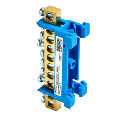 Шина "N" на изоляторе STEKKER 6*9 тип "стойка" на DIN-рейку 10 выводов, синий, LD556-69-10 49559