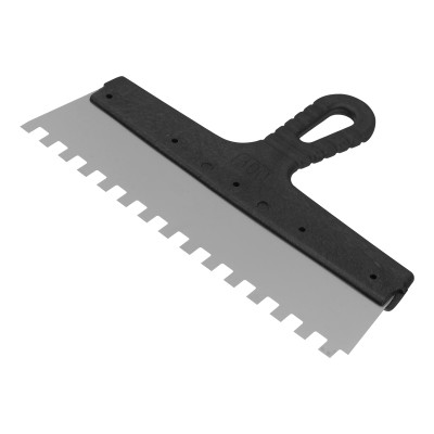 Шпатель из нержавеющей стали, 300 мм, зуб 10 х 10 мм, пластмассовая ручка Сибртех Шпатель из нержавеющей стали, 300 мм, зуб 10 х 10 мм, пластмассовая ручка Сибртех